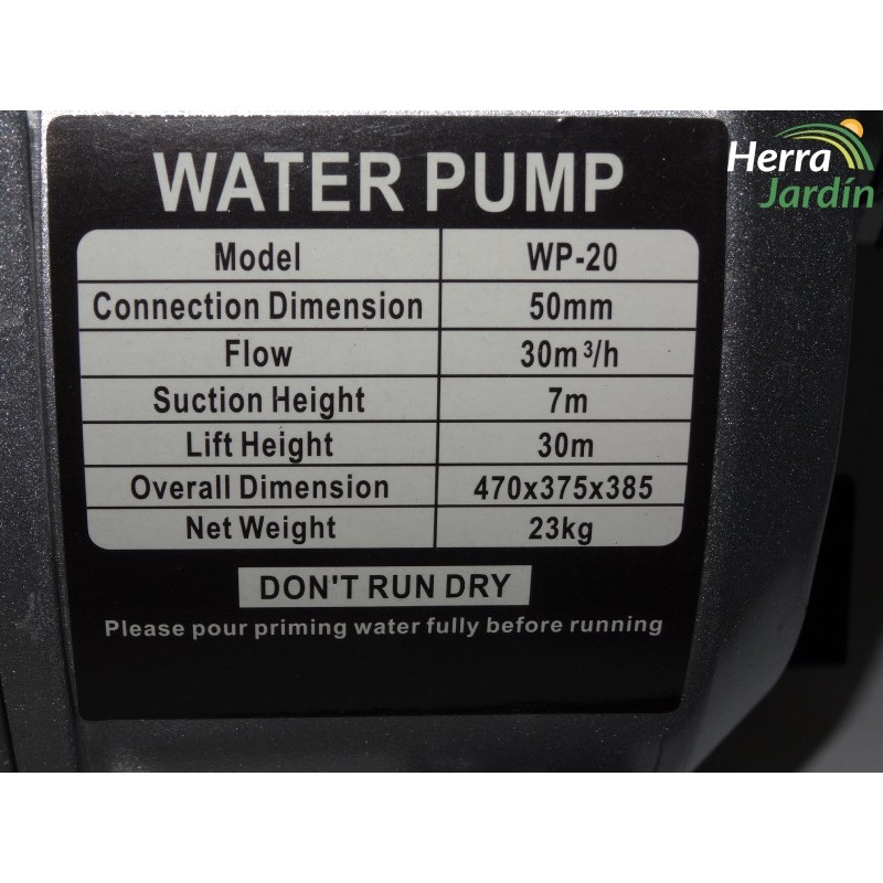 Motobomba de agua Linea HD WP20 - vista especificaciones